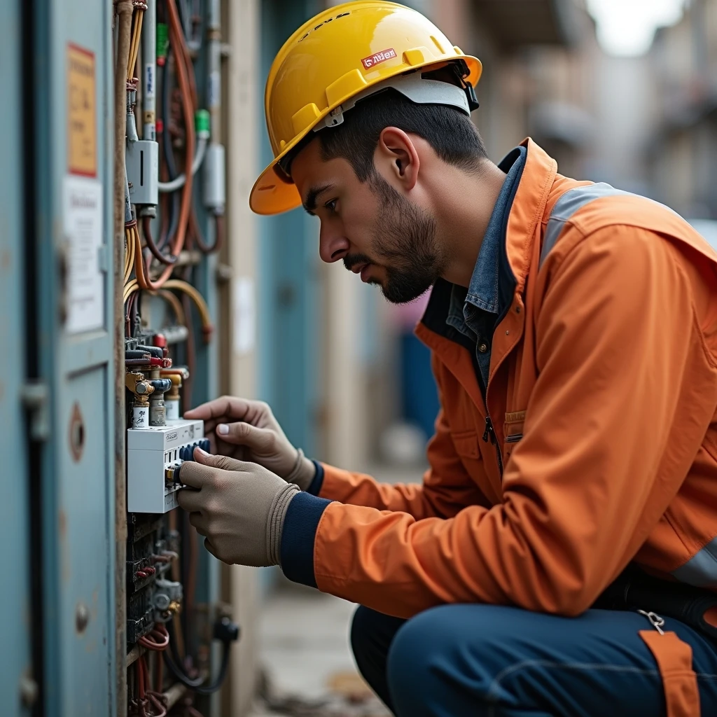 Detalle de interruptor termomagnético y bornes